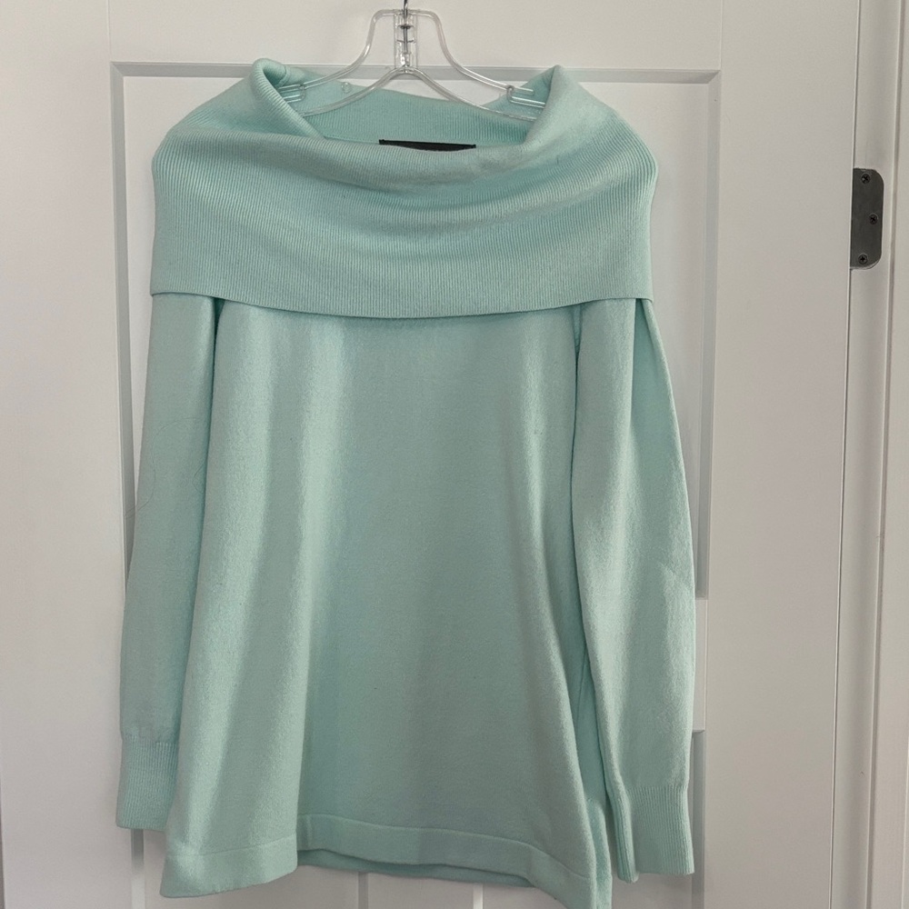 French Connection Light Green Off-Shoulder Tunic Sweater